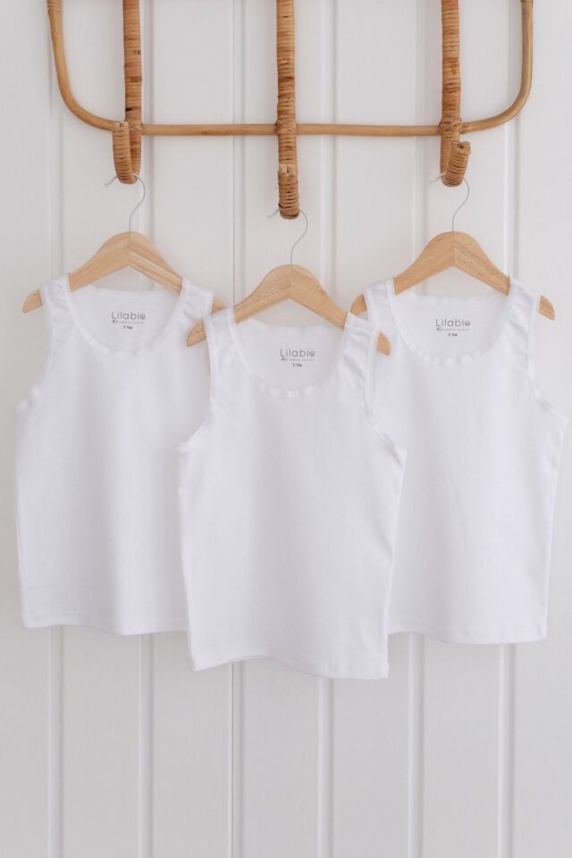 %100 Pamuk 3lü Kız Çocuk Beyaz Atlet 6 YAŞ  - Beyaz