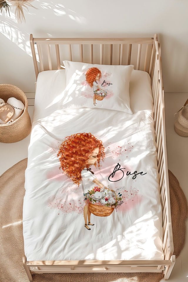 İsme Özel Montessori Yatak Nevresim Takımı (100x200 cm) Tavşancı Kız