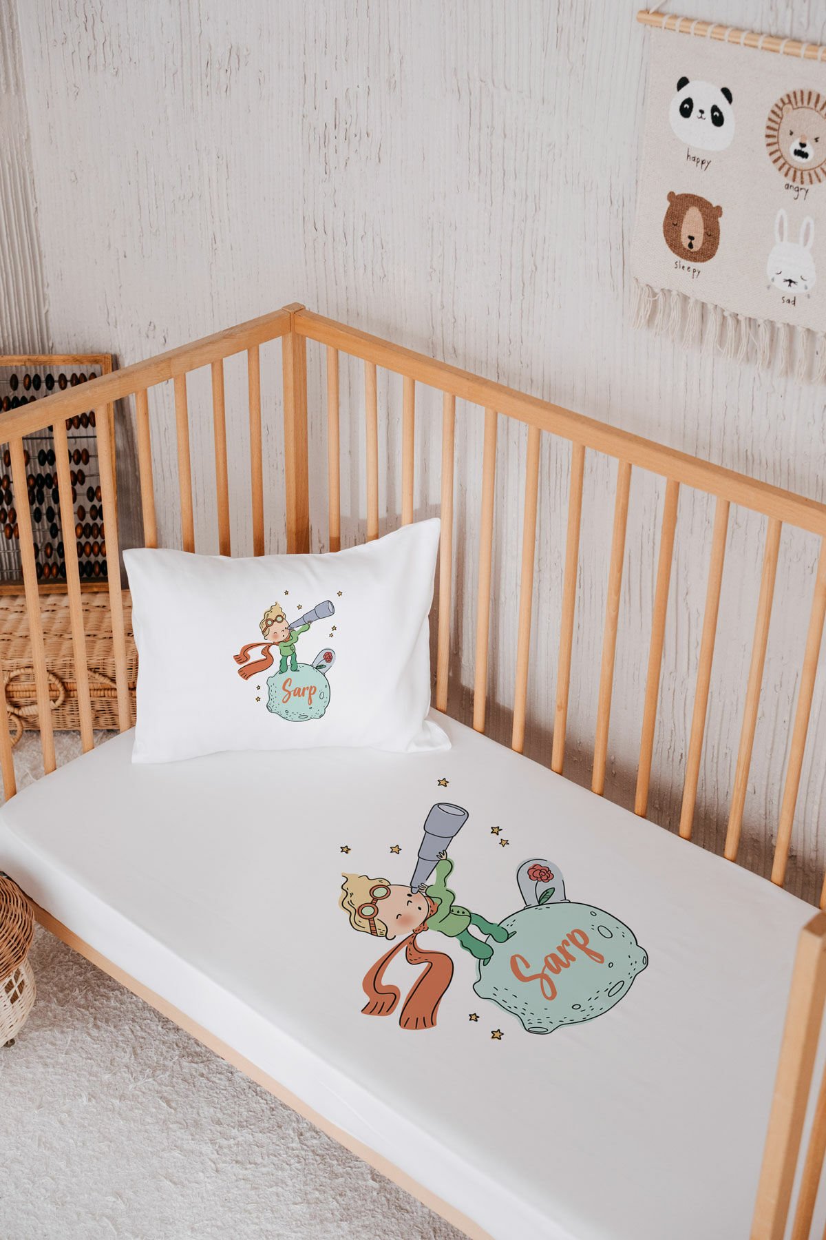 %100 Pamuk İsme Özel Park Yatak Çarşaf Seti (120x180) Küçük Prens