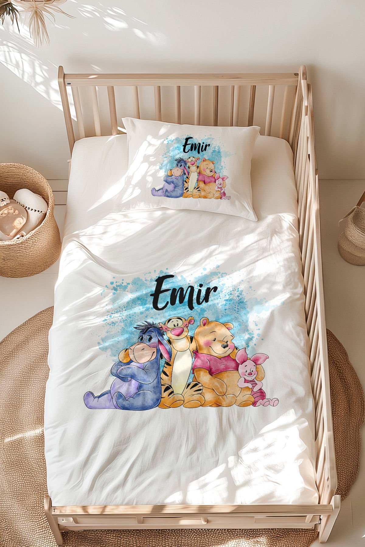 İsme Özel Montessori Yatak Nevresim Takımı (100x200 cm) Winnie the Pooh