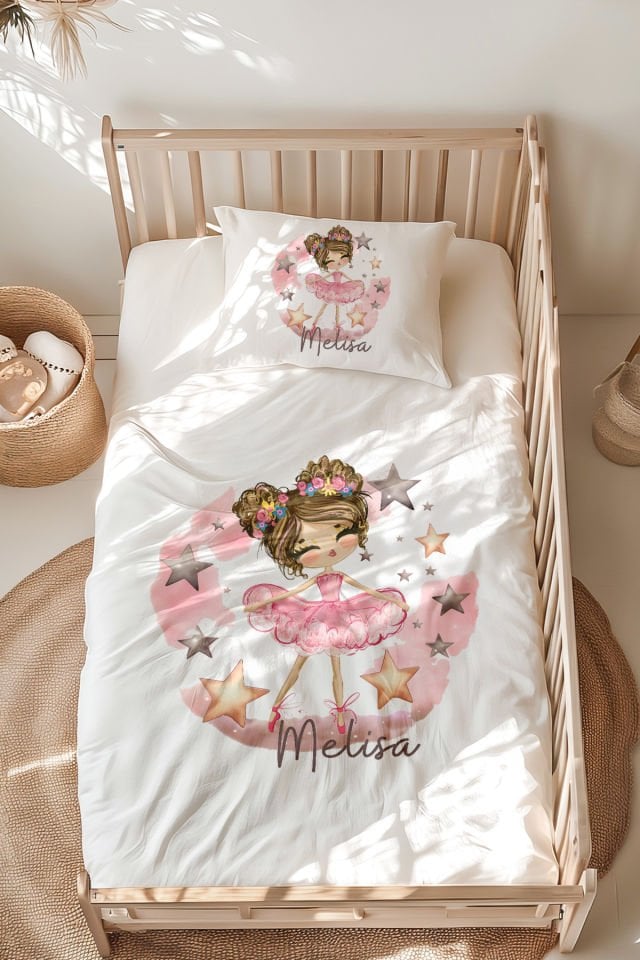 İsme Özel Montessori Yatak Nevresim Takımı (100x200 cm) Balerin