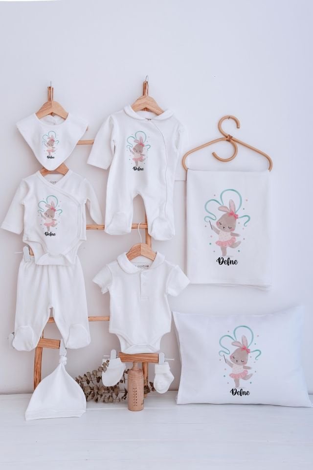 Lilabio Bebe Yaka İsme Özel Delux 12li Hastane Çıkışı Balerin Tavşan