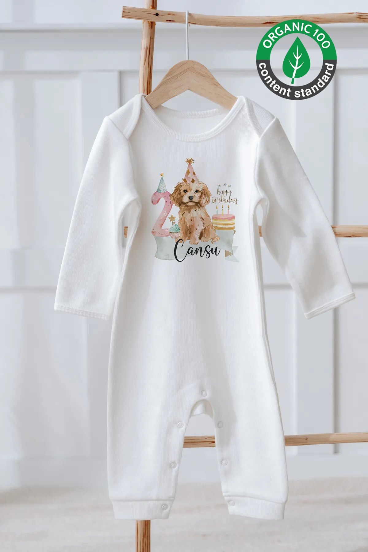 %100 Pamuk İsme Özel İsimli Doğum Günü Bebek Tulum 2 Yaş Köpek