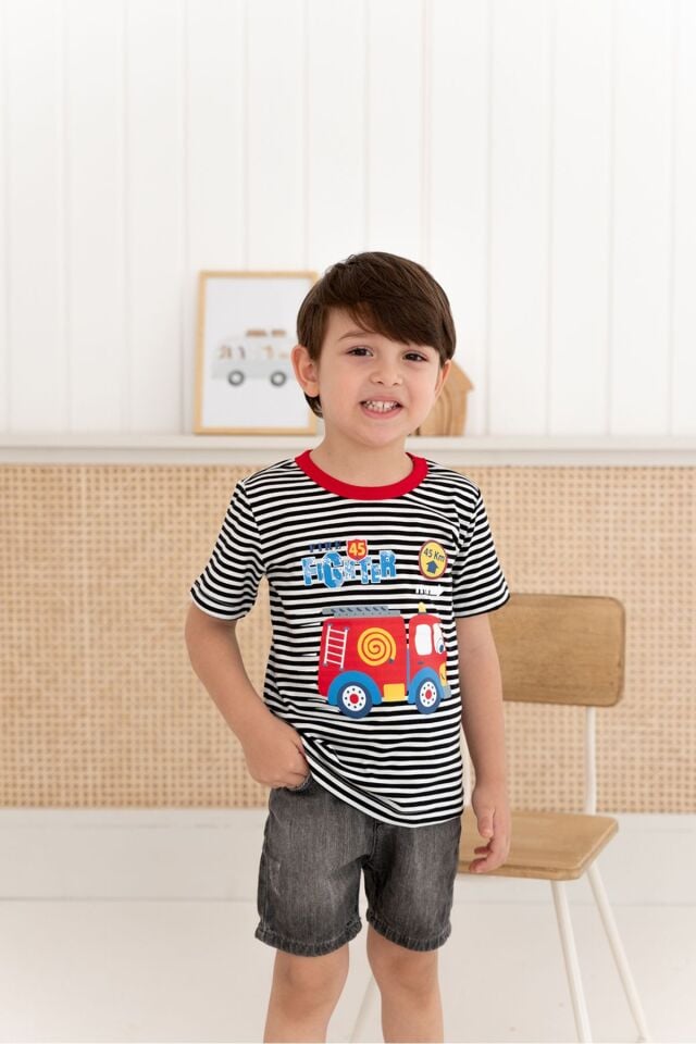 %100 Pamuk Erkek Çocuk Regular Kısa Kollu Desenli T-shirt