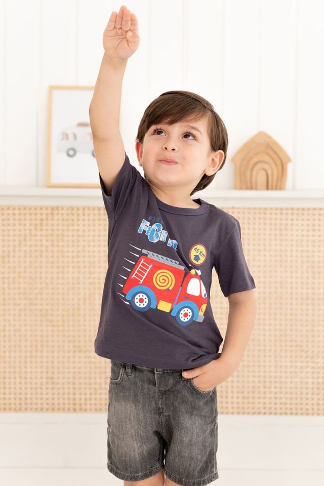 %100 Pamuk Erkek Çocuk Regular Kısa Kollu Desenli T-shirt