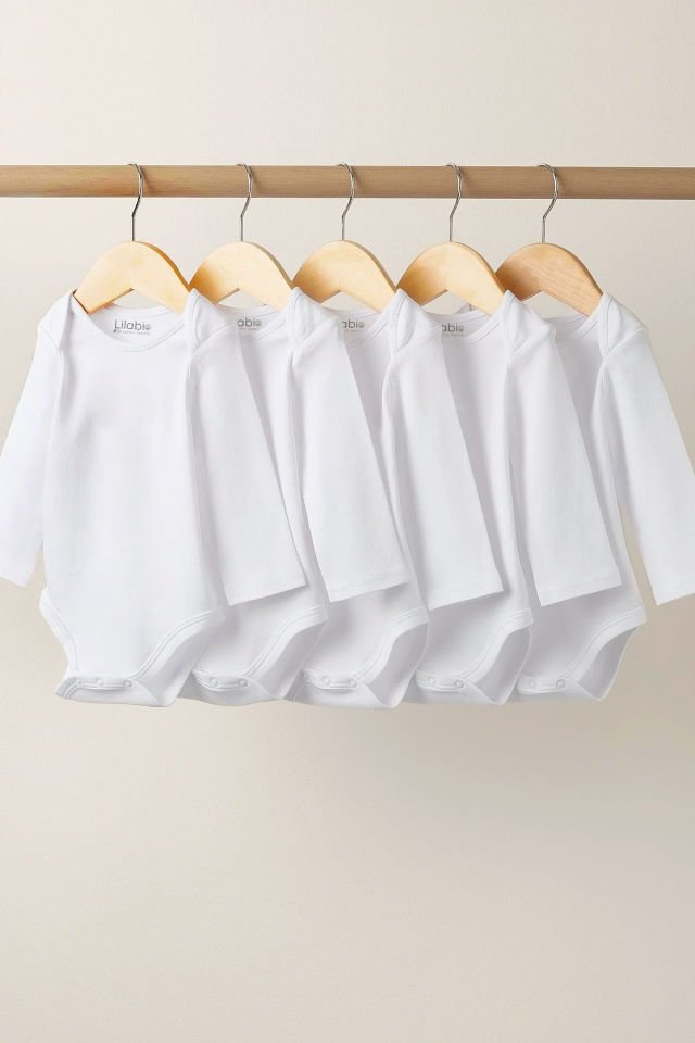%100 Organik Pamuk 5li Beyaz Uzun Kollu Bebek Body Beyaz - 18-24 AY