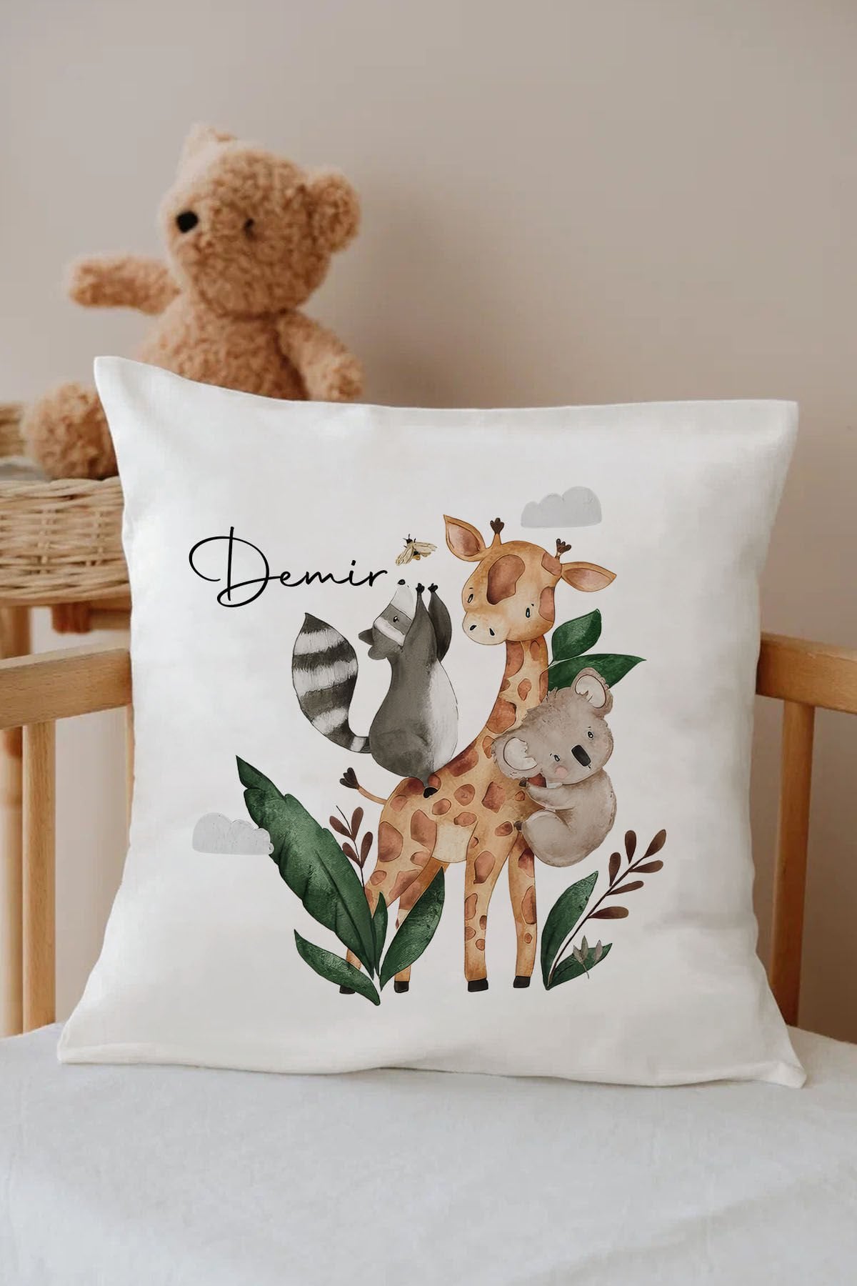 İsme Özel %100 Pamuk Çocuk Odası Kırlent Kılıfı- koala