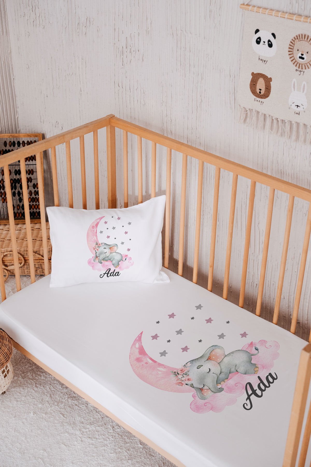 %100 Pamuk İsme Özel Park Yatak Çarşaf Seti (120x180) Fil