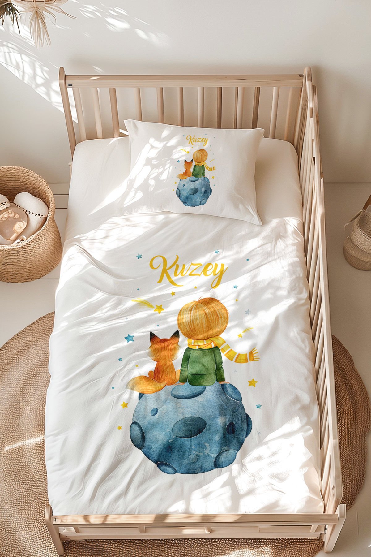 İsme Özel Montessori Yatak Nevresim Takımı (100x200 cm) Küçük Prens