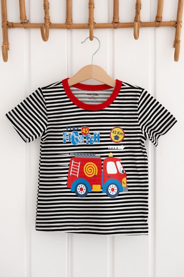 %100 Pamuk Erkek Çocuk Regular Kısa Kollu Desenli T-shirt 4 YAŞ - Siyah