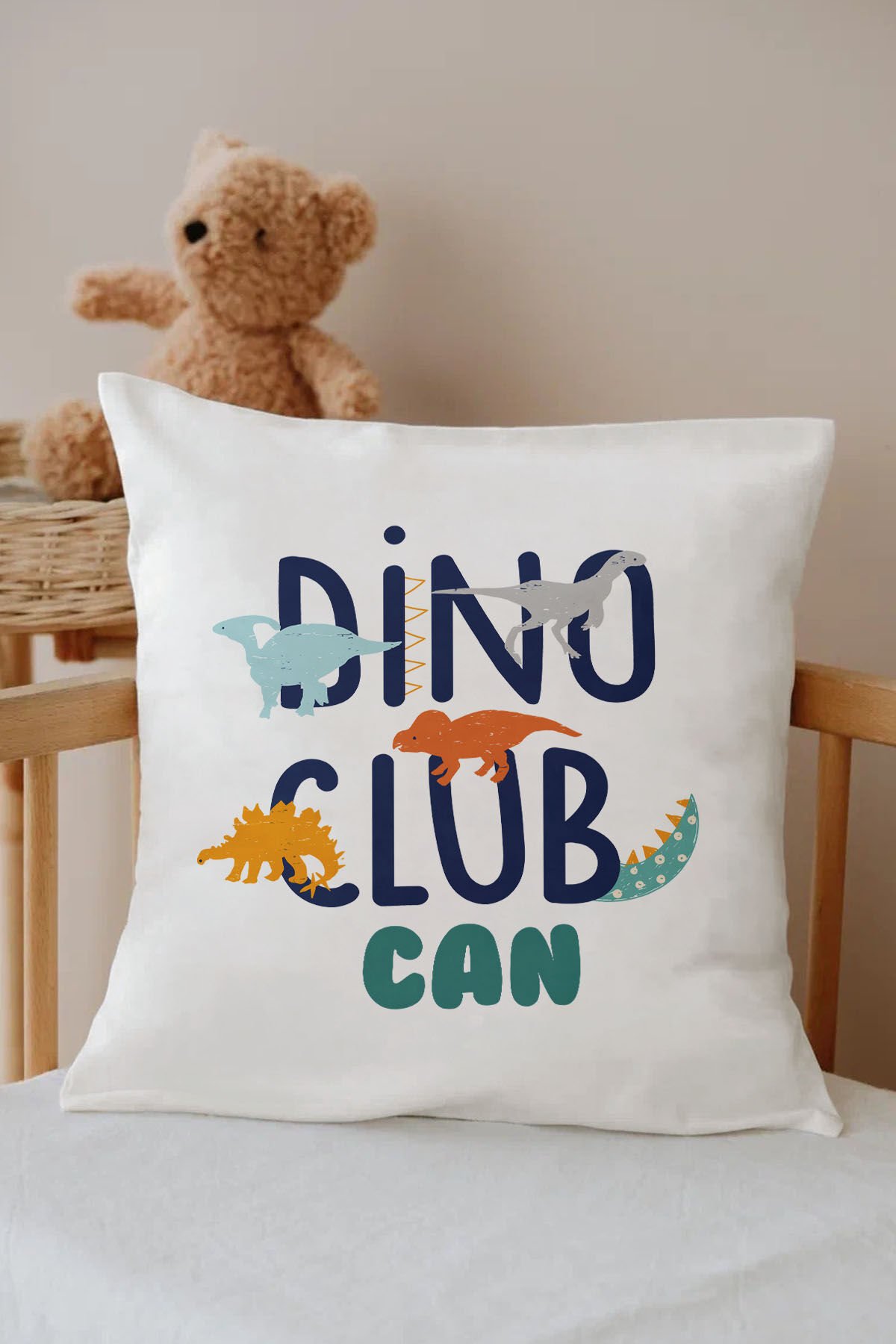 İsme Özel %100 Pamuk Çocuk Odası Kırlent Kılıfı- dino