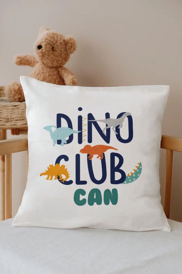 İsme Özel %100 Pamuk Çocuk Odası Kırlent Kılıfı- dino