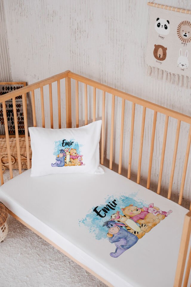 %100 Pamuk İsme Özel Park Yatak Çarşaf Seti (120x180) Winnie