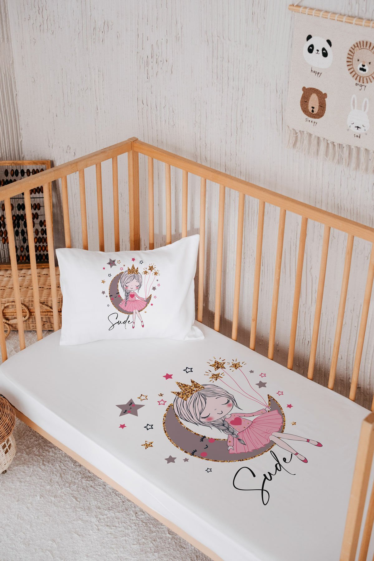 %100 Pamuk İsme Özel Park Yatak Çarşaf Seti (120x180) Prenses