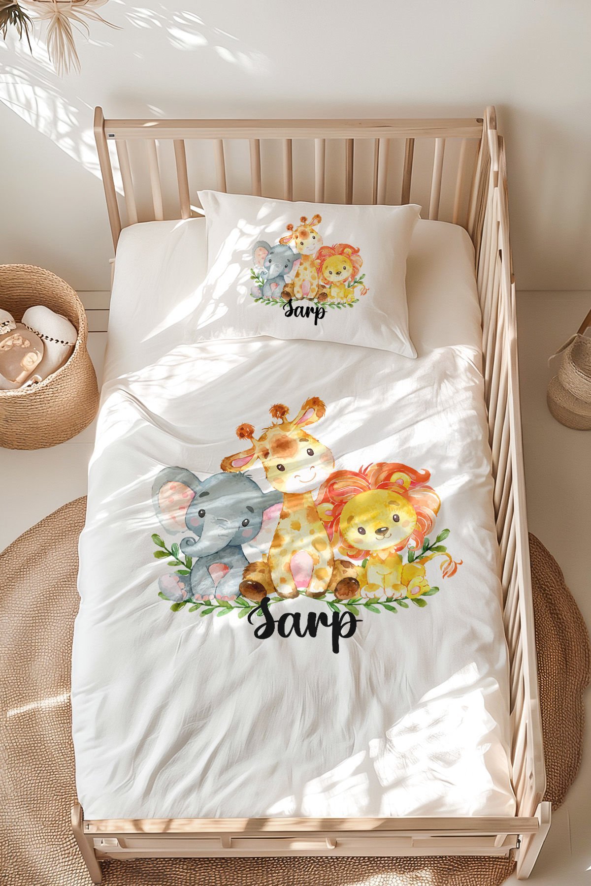 İsme Özel Montessori Yatak Nevresim Takımı (100x200 cm) Safari