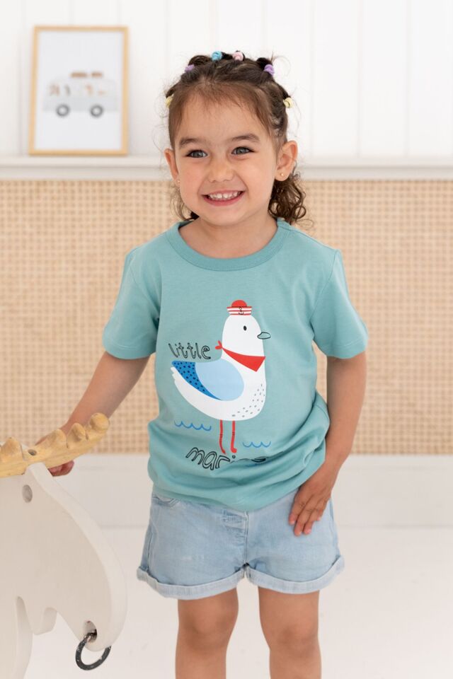 %100 Pamuk Kız Çocuk Regular Kısa Kollu Desenli T-shirt