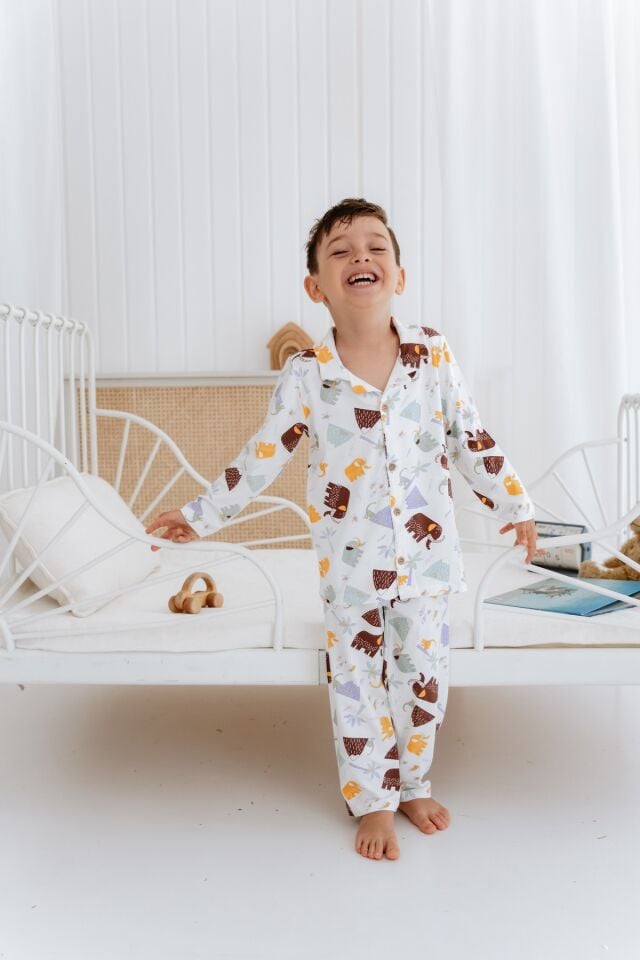 Bambu Kumaş Önden Düğmeli Erkek Çocuk Pijama Takımı
