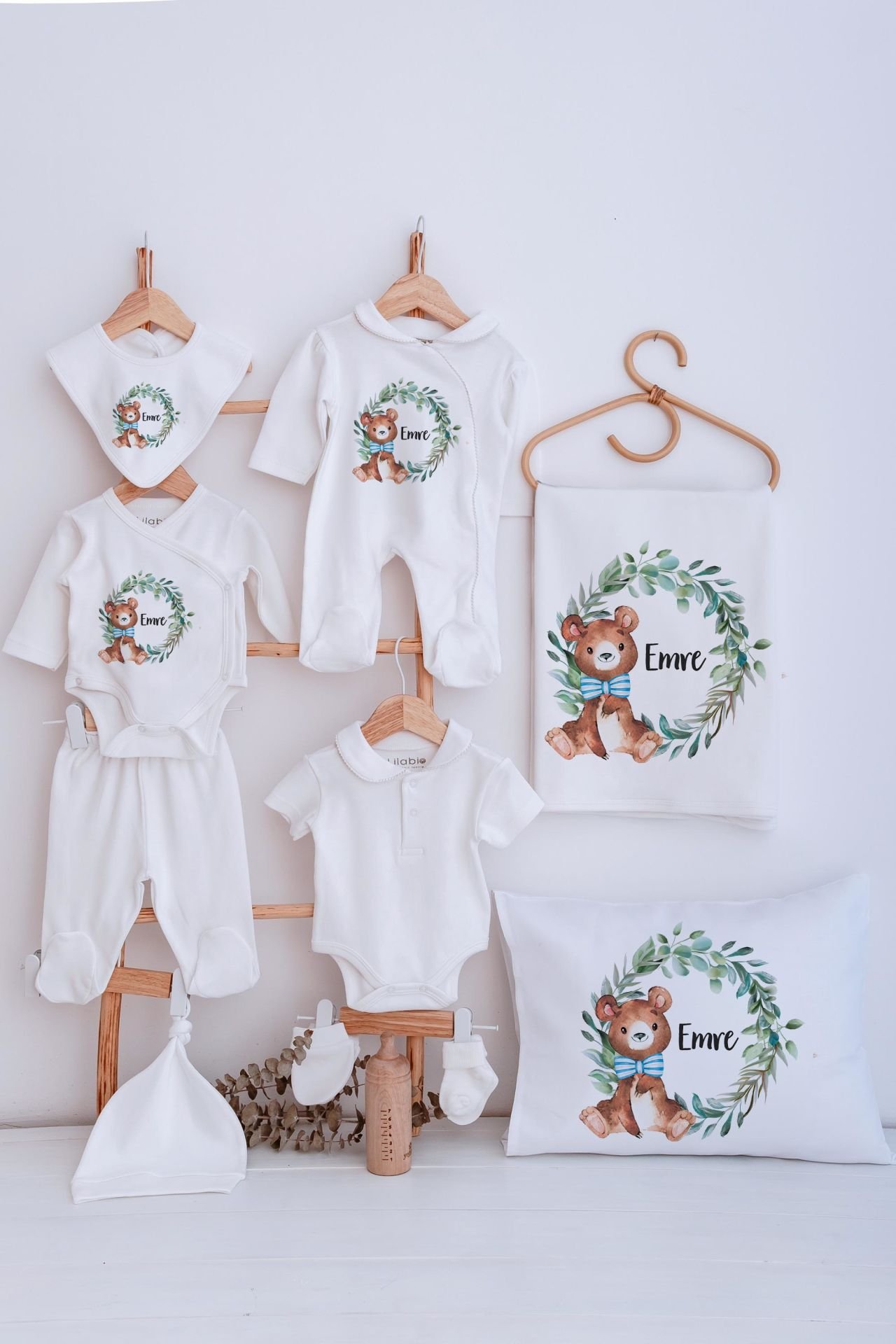 Lilabio Bebe Yaka İsme Özel Delux 12li Hastane Çıkışı Papyonlu Ayıcık