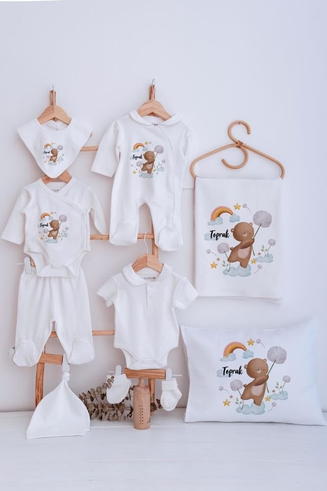 Lilabio Bebe Yaka İsme Özel Delux 12li Hastane Çıkışı Çiçekli Ayıcık