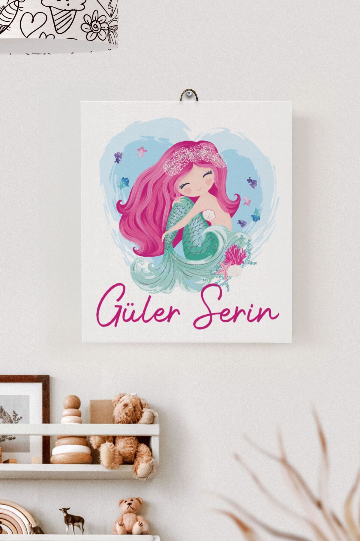 İsme Özel Çocuk Odası Kanvas Tablo Denizkızı (17x21 Cm)