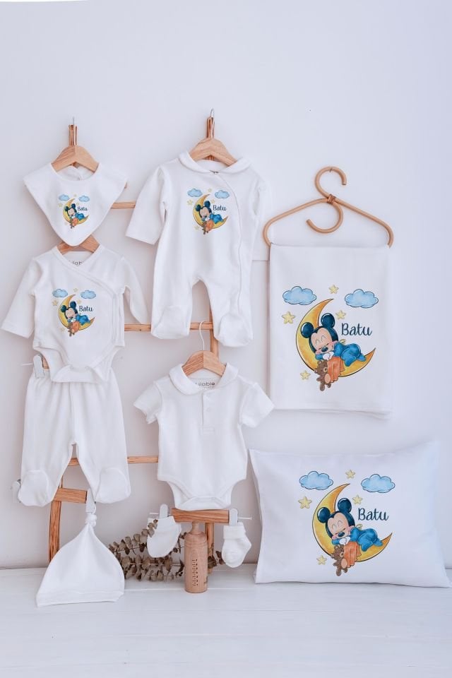 Lilabio Bebe Yaka İsme Özel Delux 12li Hastane Çıkışı Yavru Mickey