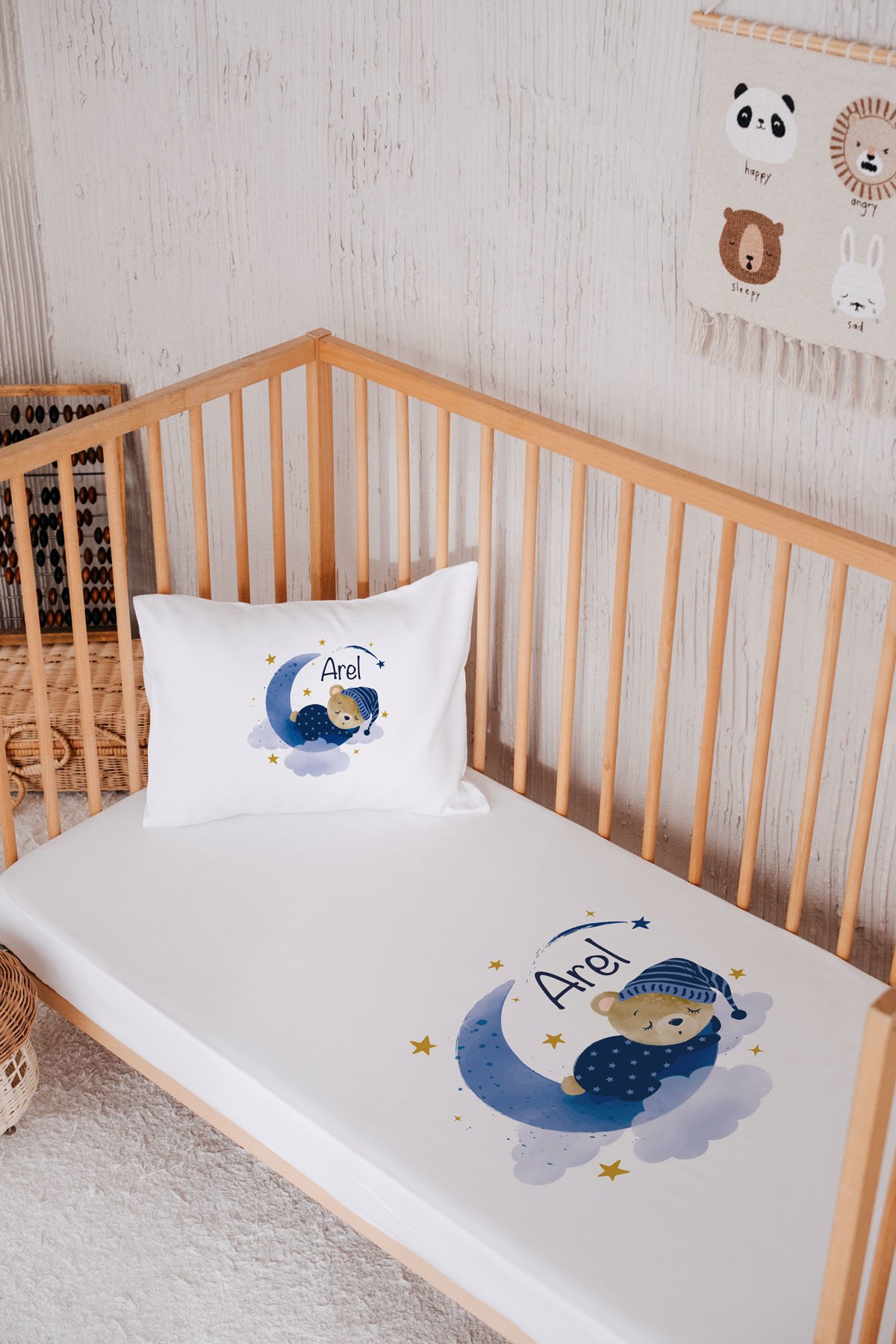 %100 Pamuk İsme Özel Park Yatak Çarşaf Seti (120x180) Ayıcık