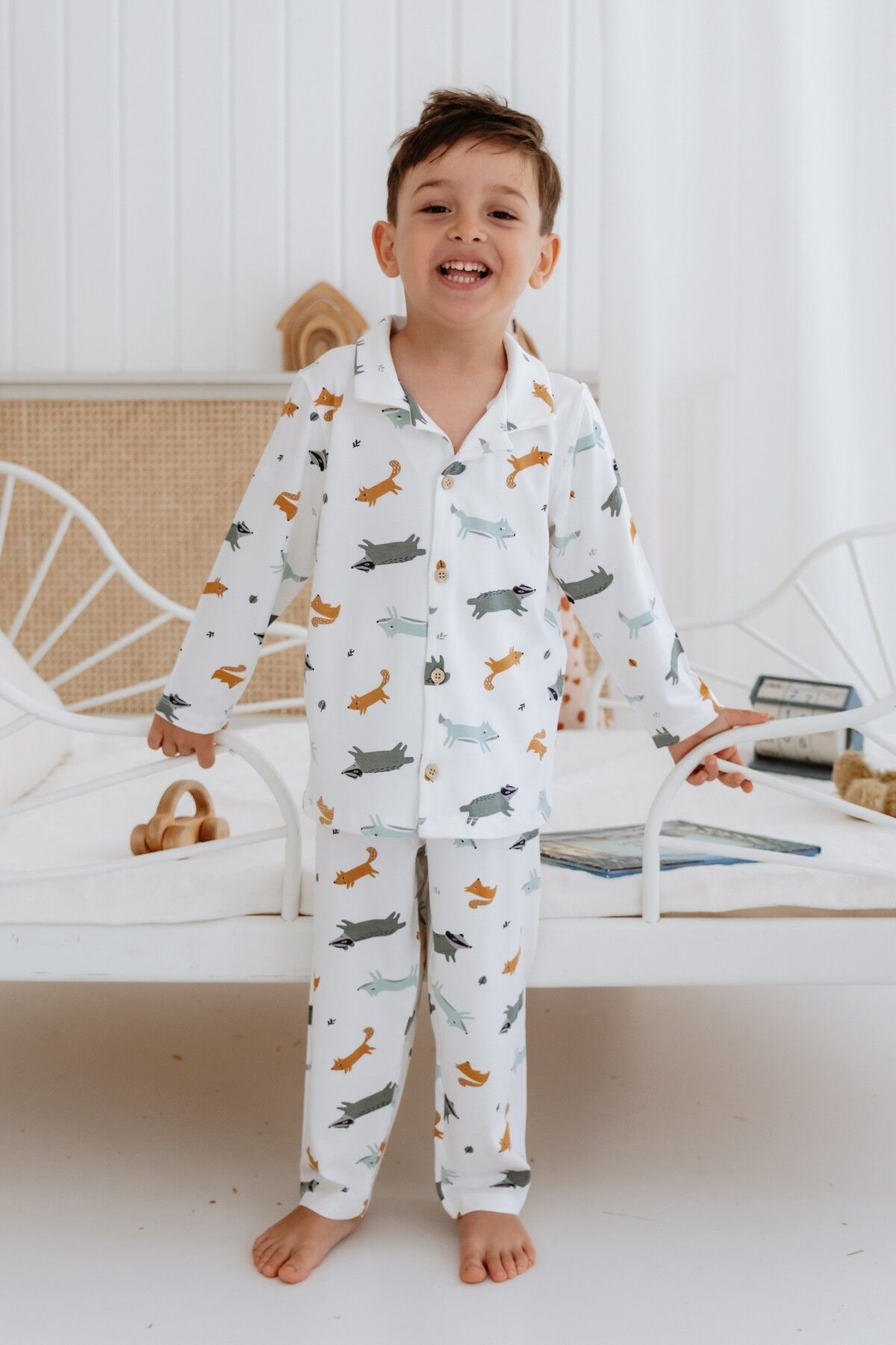 Bambu Kumaş Önden Düğmeli Erkek Çocuk Pijama Takımı 6 YAŞ  - Tilki