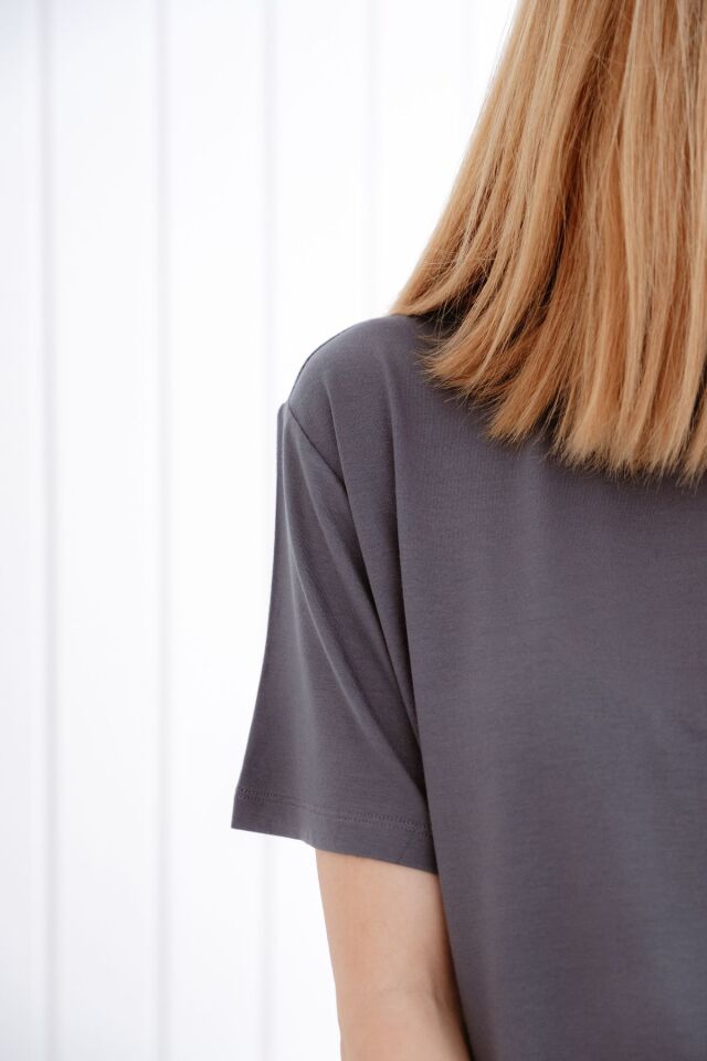 Bisiklet Yaka Loose Fit Modal T-shirt S - Siyah