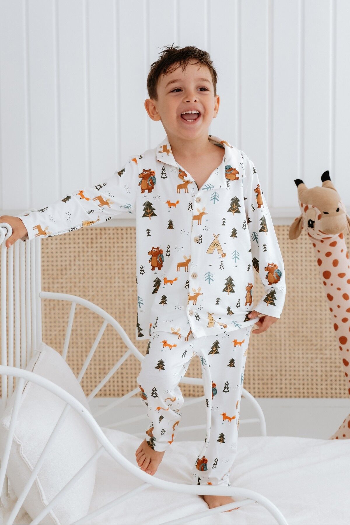Bambu Kumaş Önden Düğmeli Erkek Çocuk Pijama Takımı 6 YAŞ  - Ayıcık