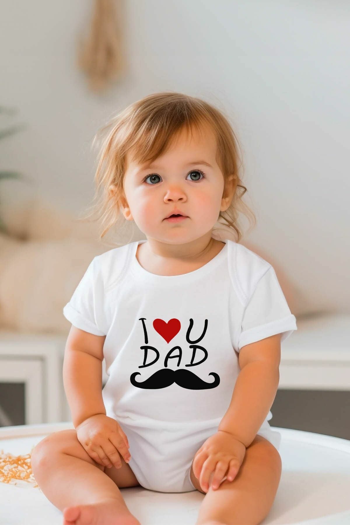 %100 Pamuk Kısa Kollu Bebek Body I Love Dad