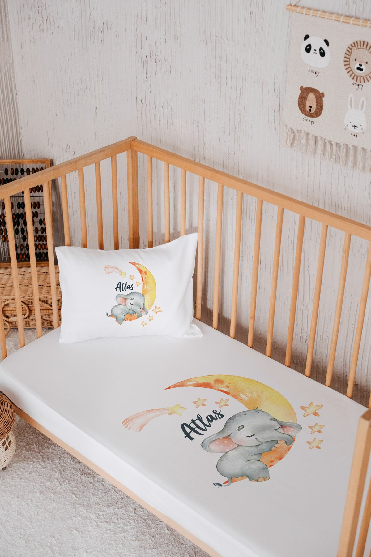 %100 Pamuk İsme Özel Park Yatak Çarşaf Seti (120x180) Fil