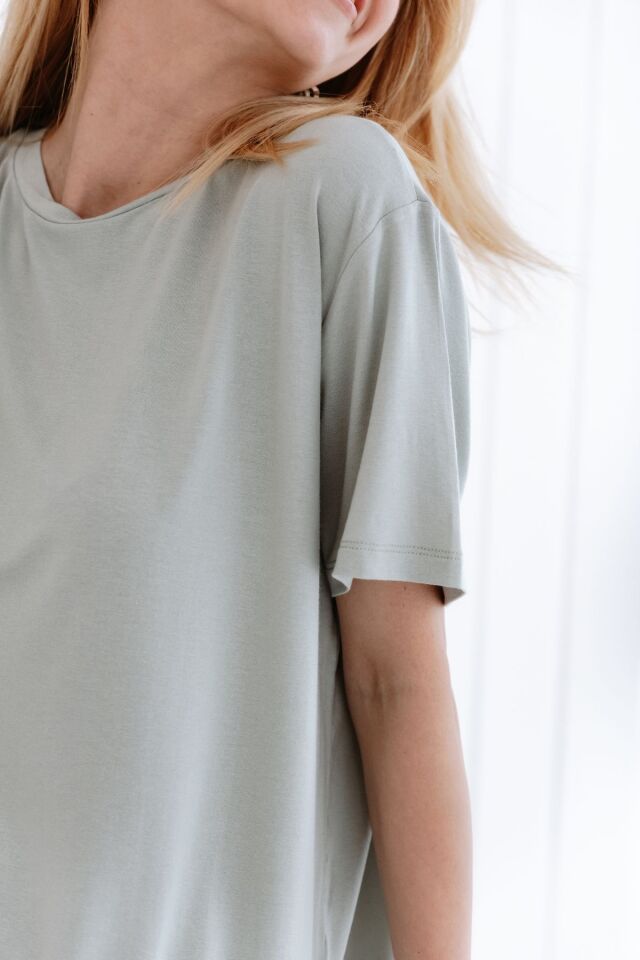 Bisiklet Yaka Loose Fit Modal T-shirt S - Yeşil