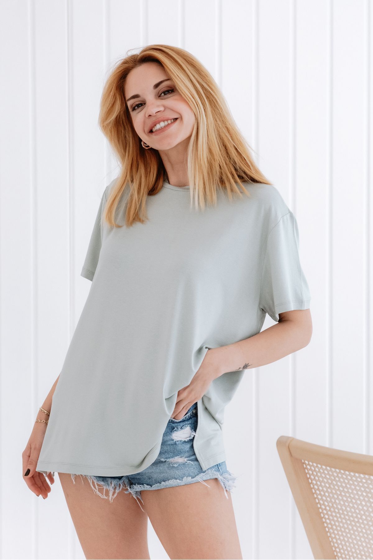 Bisiklet Yaka Loose Fit Modal T-shirt L - Yeşil