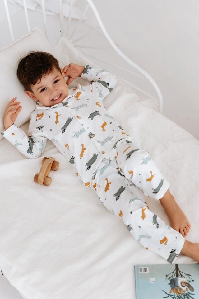 Bambu Kumaş Önden Düğmeli Erkek Çocuk Pijama Takımı 4 YAŞ - Tilki