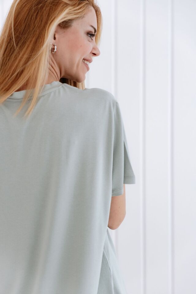 Bisiklet Yaka Loose Fit Modal T-shirt M - Yeşil