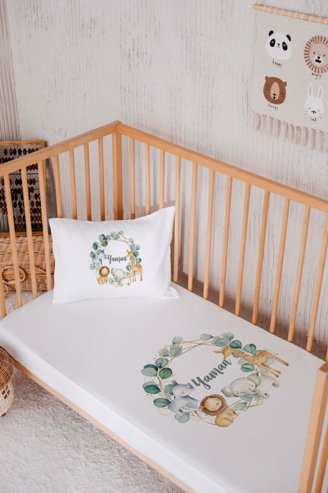 %100 Pamuk İsme Özel Park Yatak Çarşaf Seti (120x180) Safari