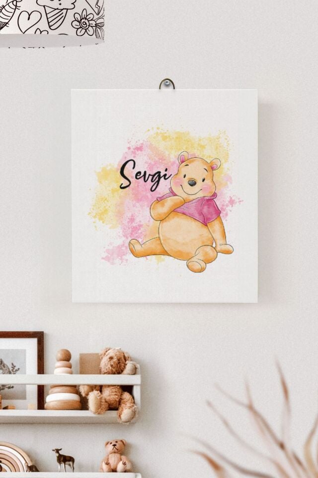 İsme Özel Çocuk Odası Kanvas Tablo Winnie the Pooh (17x21 Cm)