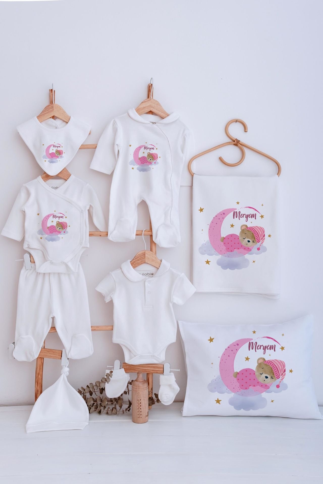 Lilabio Bebe Yaka İsme Özel Delux 12li Hastane Çıkışı Pembe Ayıcık