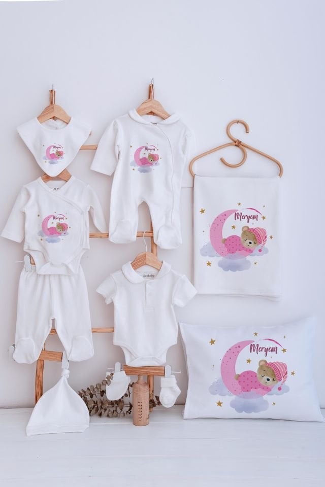 Lilabio Bebe Yaka İsme Özel Delux 12li Hastane Çıkışı Pembe Ayıcık