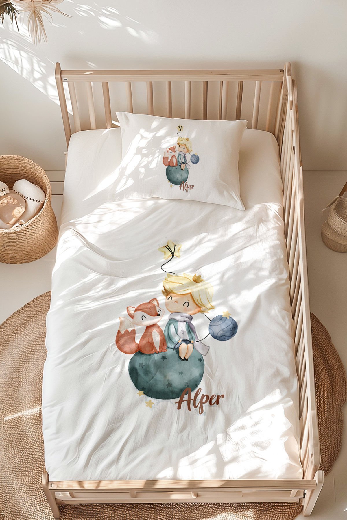 İsme Özel Montessori Yatak Nevresim Takımı (100x200 cm) Küçük Prens