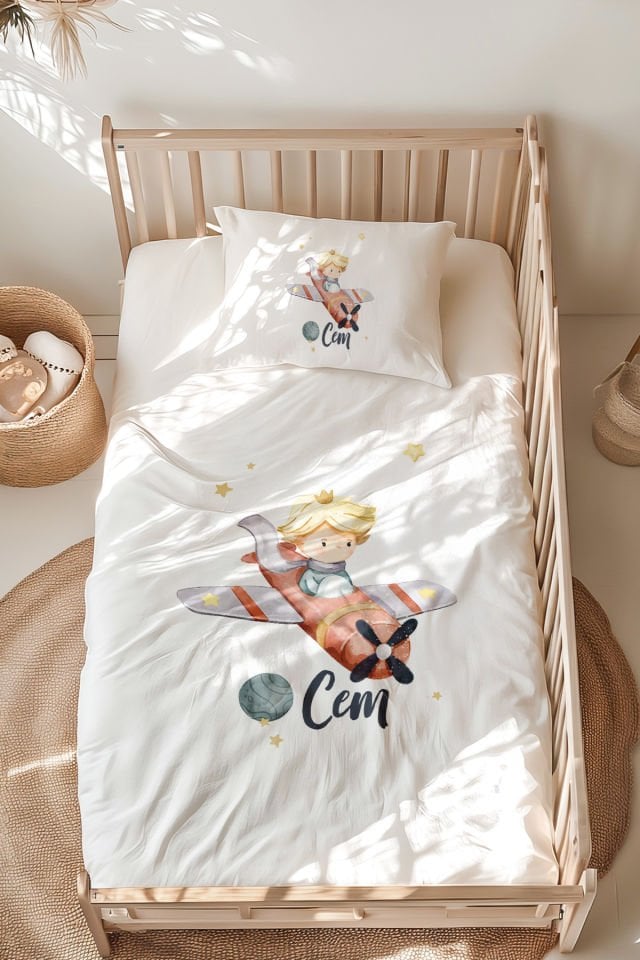 İsme Özel Montessori Yatak Nevresim Takımı (100x200 cm) Küçük Prens