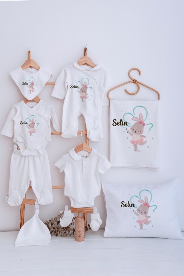 Lilabio Bebe Yaka İsme Özel Delux 12li Hastane Çıkışı Balerin Tavşan