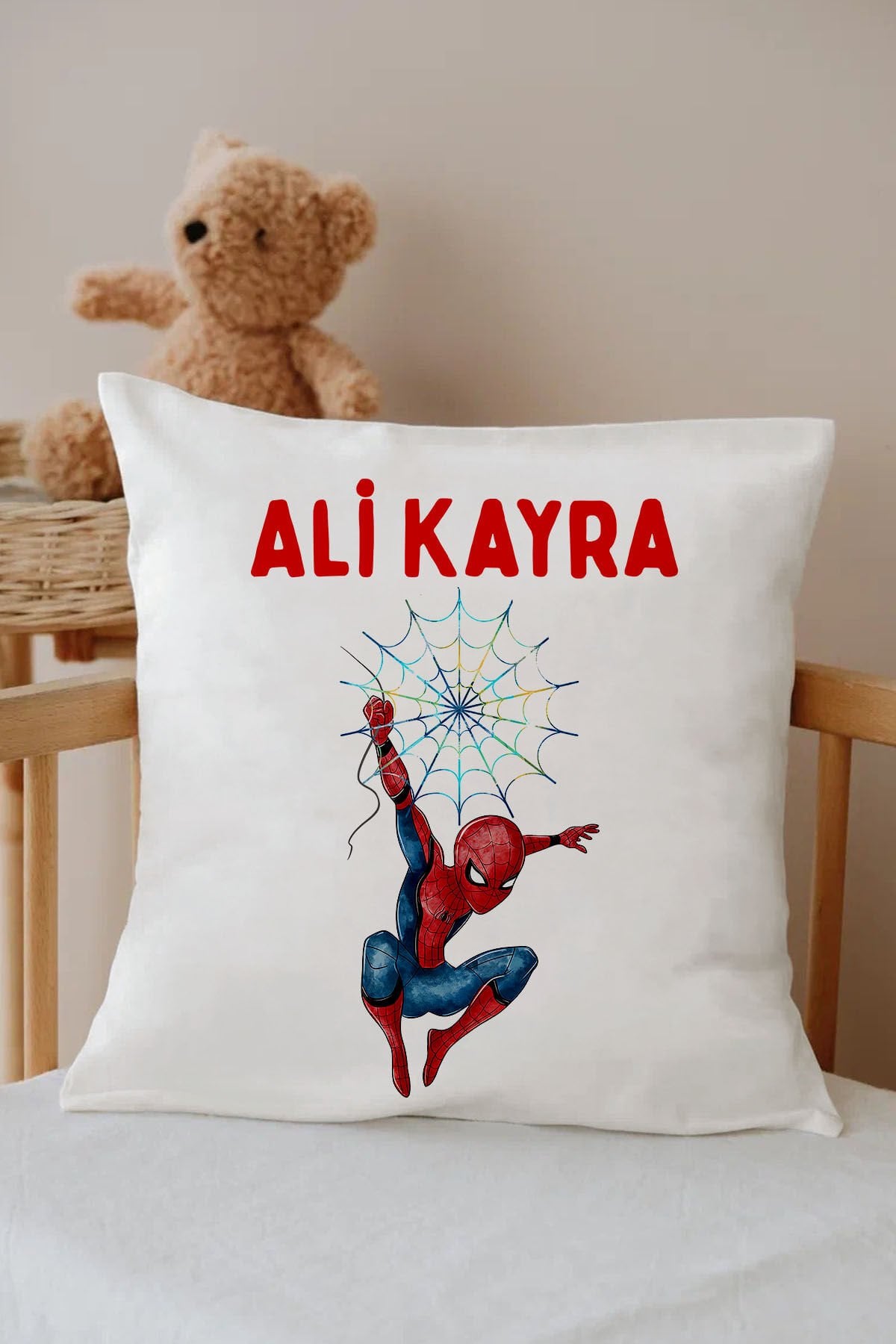 İsme Özel %100 Pamuk Çocuk Odası Kırlent Kılıfı-Spiderman