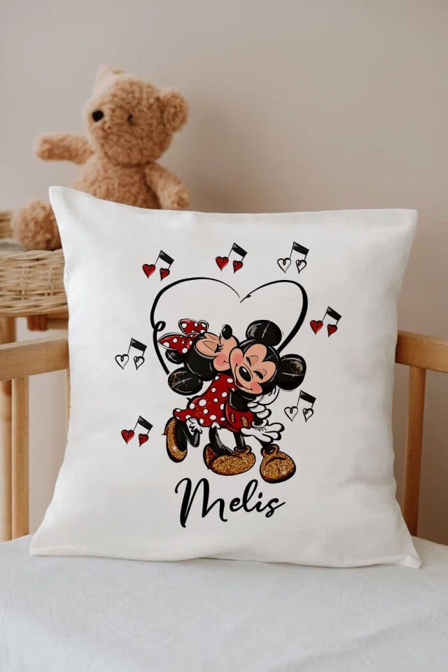 İsme Özel %100 Pamuk Çocuk Odası Kırlent Kılıfı-Mickey