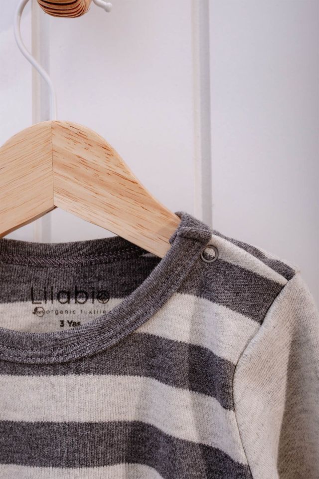 %100 Organik Pamuk Çizgili Uzun Kollu Bebek Body 3 YAŞ - Gri