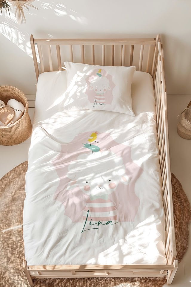 İsme Özel Montessori Yatak Nevresim Takımı (100x200 cm) Kuzucuk