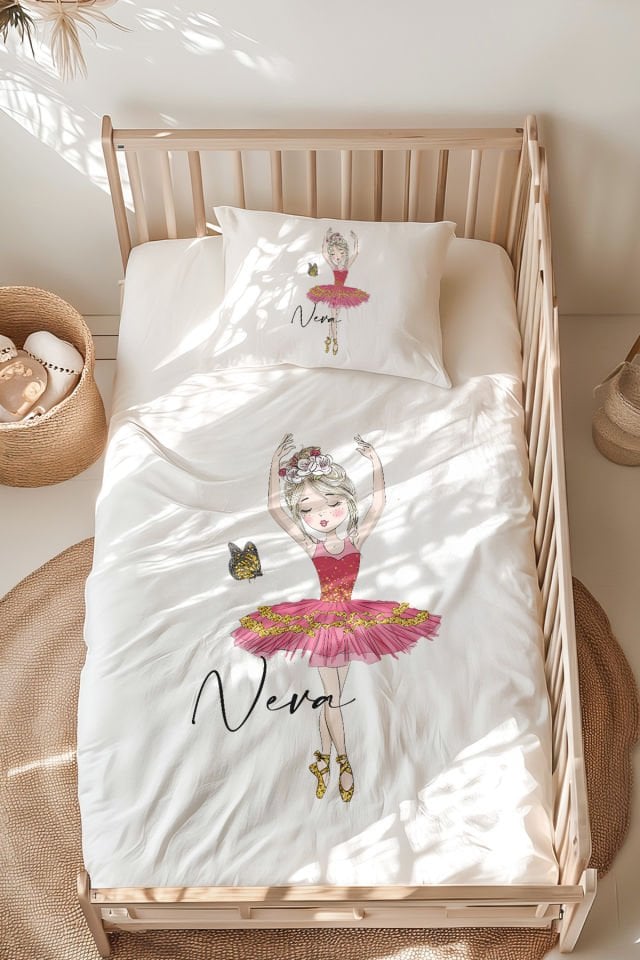 İsme Özel Montessori Yatak Nevresim Takımı (100x200 cm) Balerin