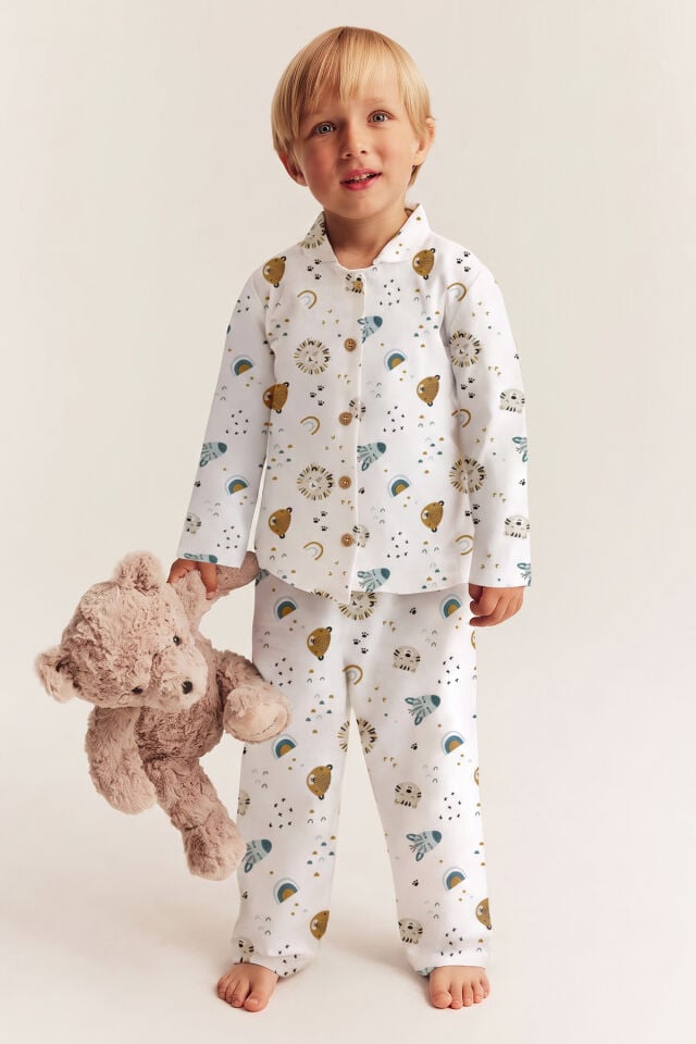 %100 Pamuk Pazen Erkek Çocuk Pijama Takımı Animal