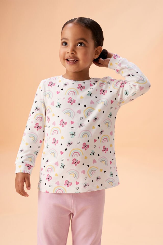 %100 Pamuk Kelebekli Bebek Çocuk Pijama Takımı