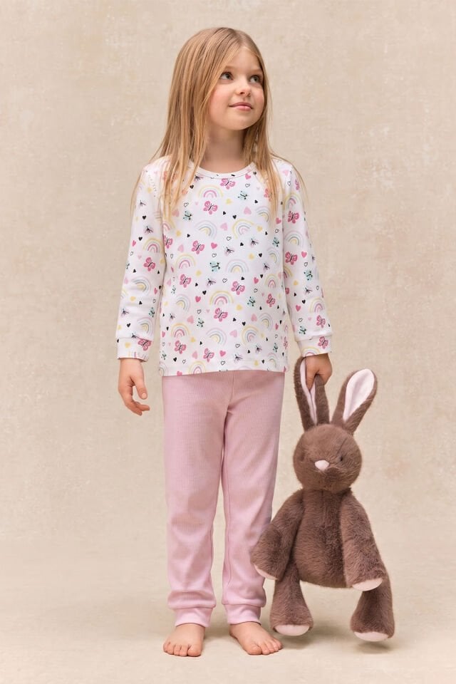 %100 Pamuk Kelebekli Bebek Çocuk Pijama Takımı